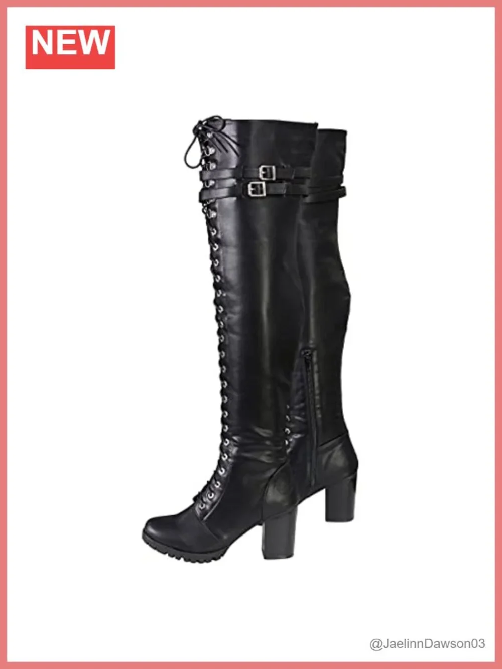 Faux Leather Above Knee Lace-Up Combat Boots Buckle Straps